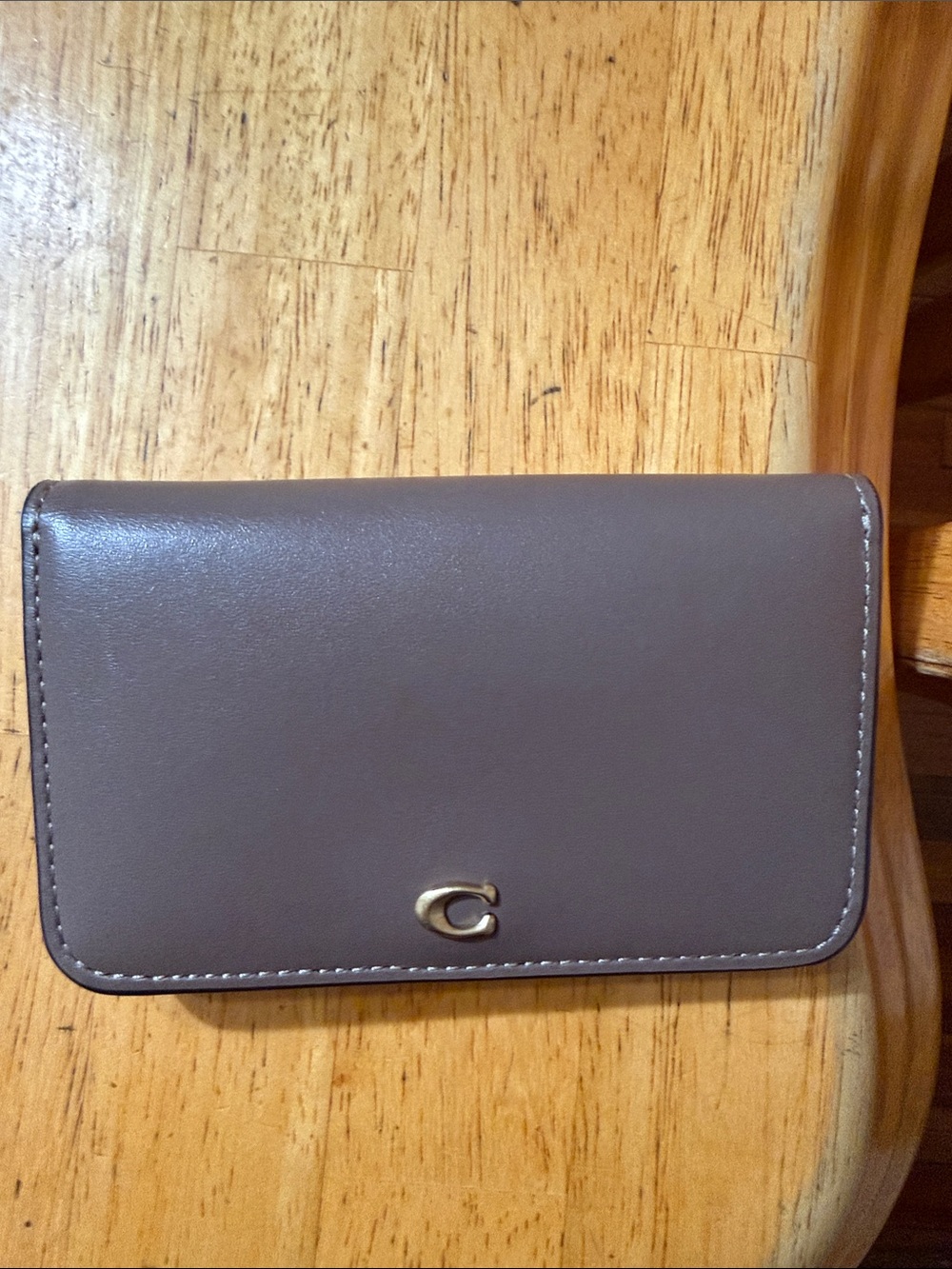 Coach Taupe Leather Key & Card Holder with Gold Accent - Picture 2 of 4